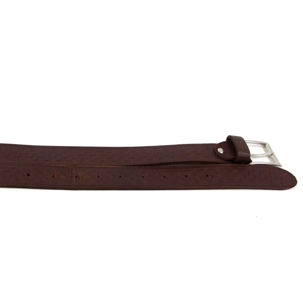 TEXTURED BASKET BROWN GENUINE LEATHER 1 3/8